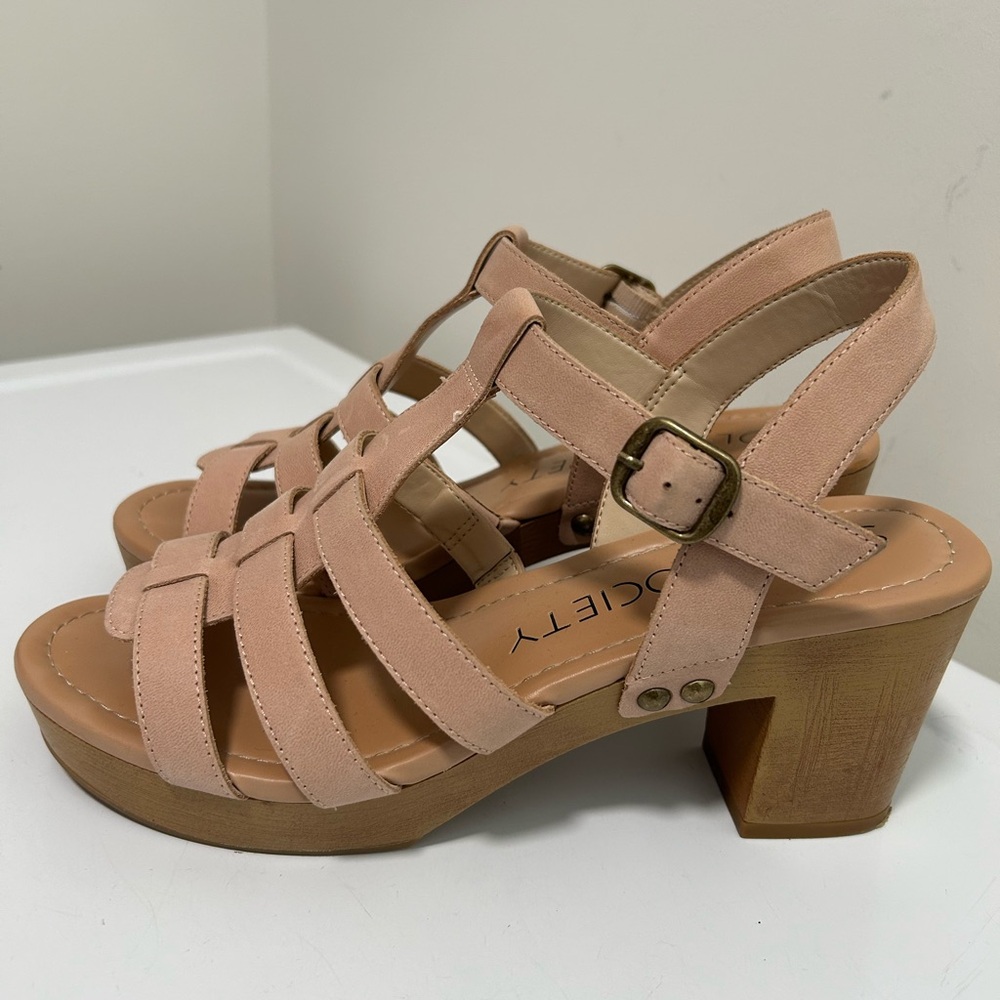Sole Society Nermila Block Heel Leather Sandals Tan Size 10